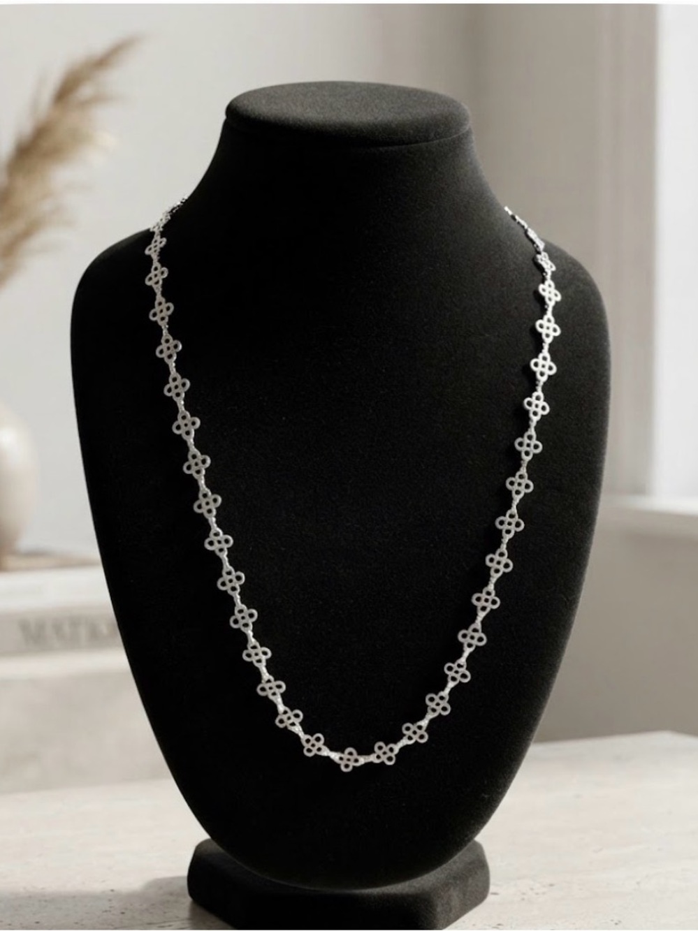 TORY BURCH STATEMENT SILVER LONG NECKLACE RHODIUM PLATED